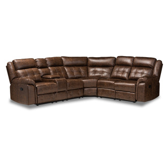Vesa Modern And Contemporary Brown Leather-Like Fabric Upholstered 6-Piece Sectional Recliner Sofa With 2 Reclining Seats 7271C-Brown-SF By Baxton Studio