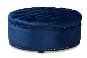 Iglehart Modern And Contemporary Royal Blue Velvet Fabric Upholstered Tufted Cocktail Ottoman 532-Royal Blue-Otto By Baxton Studio
