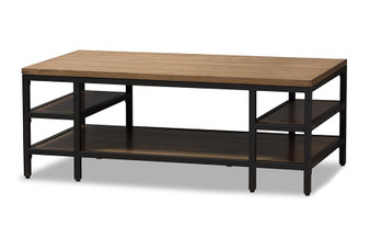 Caribou Oak Brown Wood And Black Metal Coffee Table YLX-0005-CT By Baxton Studio