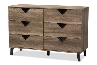 Wales Modern And Contemporary Light Brown Wood 6-Drawer Dresser Wales-6DW-Chest By Baxton Studio