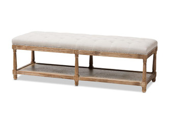 Celeste Oak Beige Linen Upholstered Ottoman Bench TSF-9336-Beige-Bench By Baxton Studio