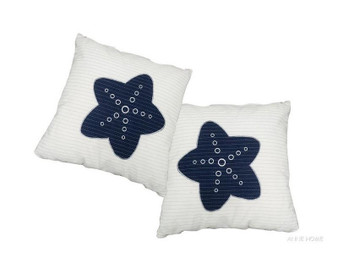 White Pillow Blue Star Set Of 2 "AB903"