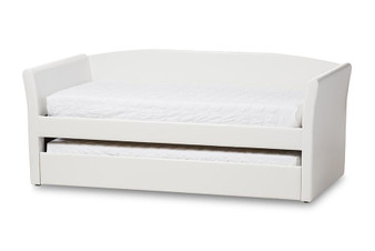 Camino White Faux Leather Daybed With Trundle CF8756-White-Day Bed By Baxton Studio