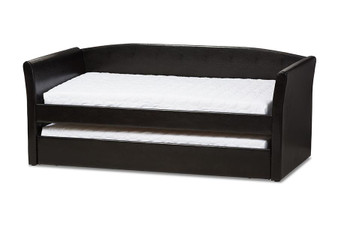 Camino Faux Leather Daybed With Guest Trundle Bed CF8756-Black-Day Bed By Baxton Studio