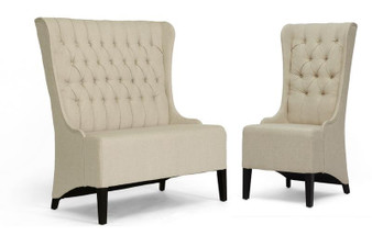 Vincent Beige Linen Modern Loveseat Bench And Chair Set BH-A32387LS/A32386AC By Baxton Studio