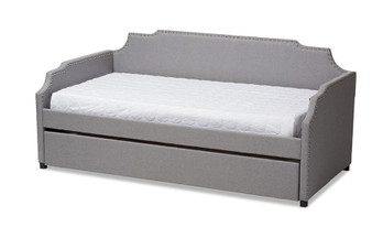 Twin Size Sofa Daybed W/ Roll Out Trundle Bed Ally-Light Grey-Daybed By Baxton Studio