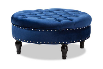 Palfrey Blue Velvet Button Tufted Ottoman 531-Royal Blue-Otto By Baxton Studio