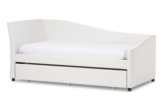 Vera White Leather Twin Daybed With Trundle Vera-White-Daybed By Baxton Studio