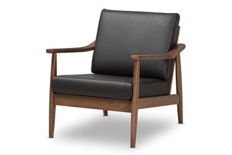 Venza Faux Leather Lounge Chair Venza-Black/Walnut Brown-CC By Baxton Studio