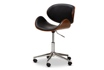 Black Faux Leather Upholstered Chrome-Finished Metal Office Chair T-4810-Walnut/Black By Baxton Studio