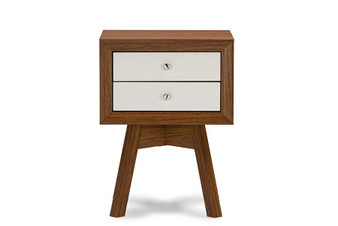 Warwick 2-Tone Accent Table/Nightstand ST-005-AT Walnut/White By Baxton Studio