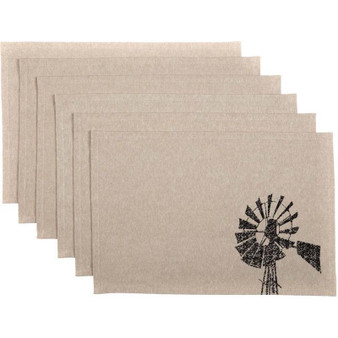 Sawyer Mill Charcoal Windmill Placemat Set Of 6 12X18 "34145"