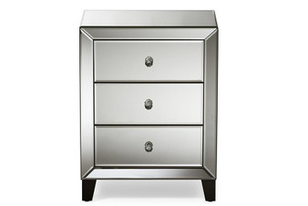 Chevron Hollywood Regency Mirrored 3-Drawers Nightstand RS1155 By Baxton Studio