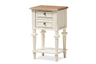 Marquetterie 2-Drawer Distressed White 2-Tone Nightstand PRL8VM(AR)/M B By Baxton Studio