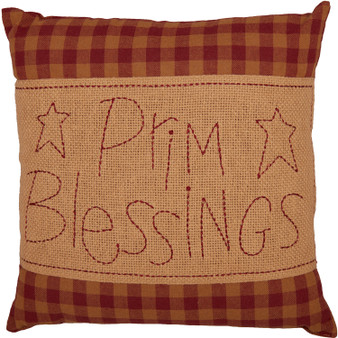 Burgundy Check Prim Blessings Pillow 12X12 "56651"