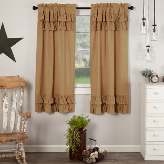 Simple Life Flax Khaki Ruffled Short Panel Set Of 2 63X36 "51356"