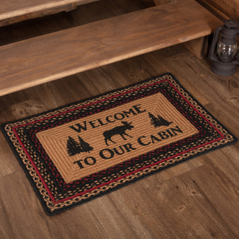 Cumberland Stenciled Moose Jute Rug Rect Welcome To The Cabin 20X30 "51208"