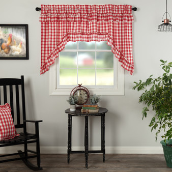 Annie Buffalo Red Check Ruffled Swag Set Of 2 36X36X16 "51122"