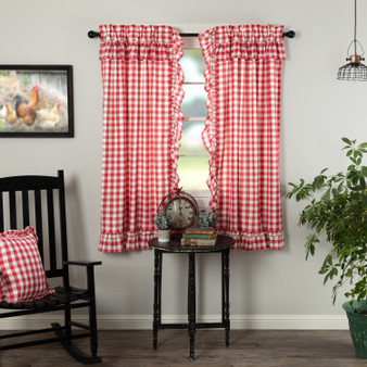 Annie Buffalo Red Check Ruffled Short Panel Set Of 2 63X36 "51118"