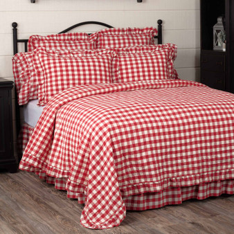 Annie Buffalo Red Check Ruffled Twin Quilt Coverlet 68Wx86L "51769"