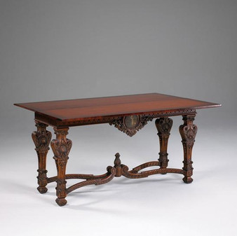 Rectangular Carved Console Table In Dark Walnut Finish "31607"