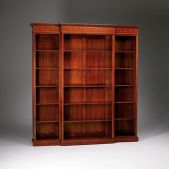 Breakfront Inlaid Bookcase In Wooden Brown Finish "33073"