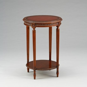 Round Philippe Side Table With Leather In Wood Finish "33482"