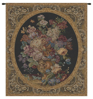 Floral Composition In Vase Dark Green Italian Tapestry "WW-153-278"
