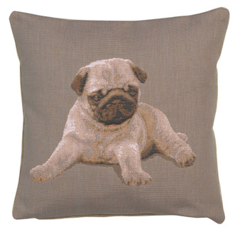 Puppy Pug Grey French Cushion "WW-8979-12706"