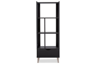 Kalien Leaning Bookcase With Display Shelves/1-Drawer BC-001-Espresso By Baxton Studio