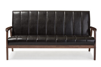 Nikko Style Brown Faux Leather Wooden Sofa BBT8011A2-Brown Sofa By Baxton Studio