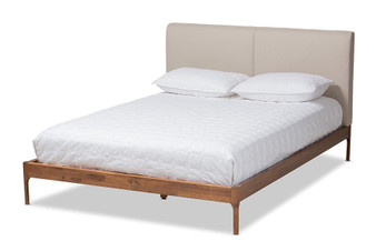 Beige Upholstered Walnut Finished Full Size Platform Bed BBT6723-Light Beige-Full By Baxton Studio