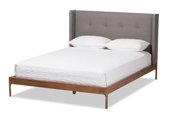 Brooklyn Walnut Wood Grey Fabric King Platform Bed BBT6653-Grey-King-XD45 By Baxton Studio