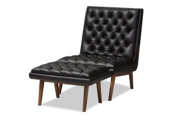 Annetha Mid-Century Modern Chair And Ottoman Set BBT5272-Pine Black Set By Baxton Studio
