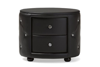 Davina Hollywood Oval 2-Drawer Faux Leather Nightstand BBT3119-Black NS By Baxton Studio
