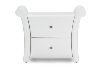 Victoria White Leather 2-Drawers Nightstand BBT3111A1-White-NS By Baxton Studio