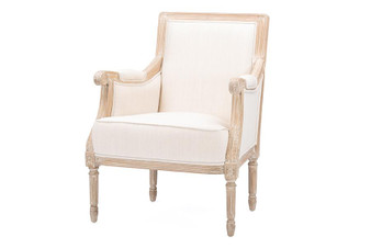 Chavanon Wood & Light Beige Linen Accent Chair ASS500Mi CG4 By Baxton Studio