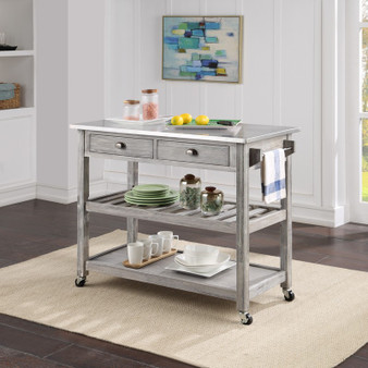"98523" Sonoma Kitchen Cart With Stainless Steel Top (Storm Wire-Brush)