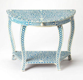 "3881319" Darrieux Blue Bone Inlay Demilune Console Table