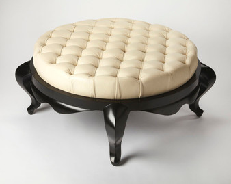 "5298350" Gervais White Leather Round Cocktail Ottoman "Special"