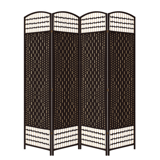 "FW0676RL" Espresso Brown Paper Straw Weave 4 Panel Screen On Legs, Handcrafted By Ore International