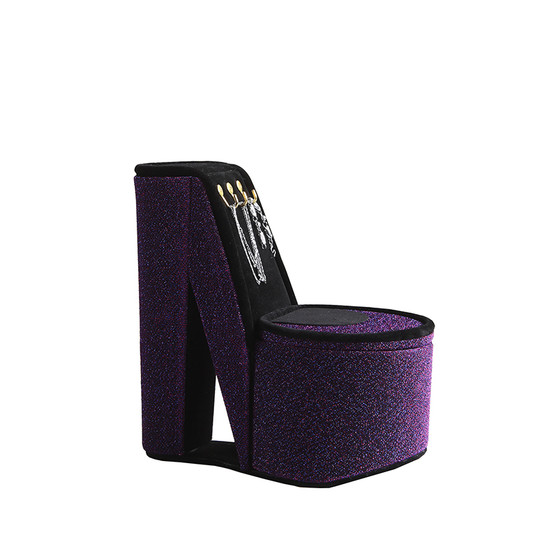 "HBB1822" 9" In Purple Iridescent Velvet High Heel Shoe Display W/ Hooks Jewelry Box By Ore International
