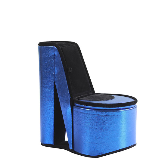 "HBB1843" 9" In Blue Iridescent Velvet High Heel Shoe Hidden Jewelry Box By Ore International