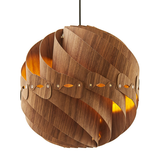"I-CMWN" 14" In Cosmo Walnut Wood Round Ceiling Pendant/Table Lamp By Ore International