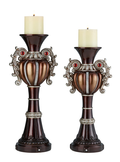 "K-4296C" 16", 18" Delicata Bronze Silver Candleholder Set Of 2 By Ore International