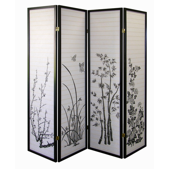 "R590-4" 4-Panel Room Divider - Floral By Ore International