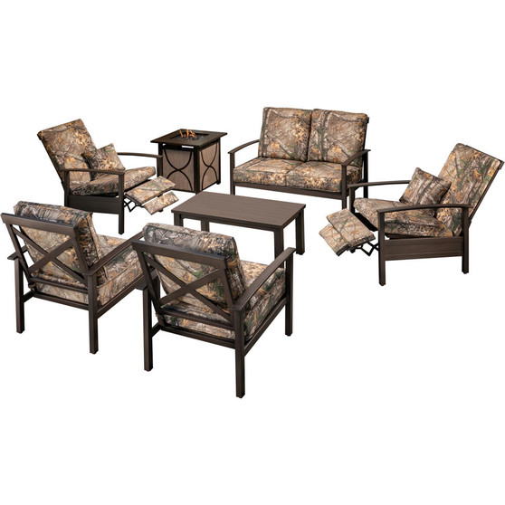 Cedar Ranch 7 Piece Set: 2 Chairs, Loveseat, Coffee Table, 2 Recliners, Fire Pit "CDRNCH7PCFP-CMO"