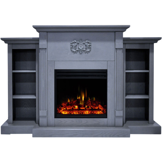 72.3"X15"X33.7" Sanoma Fireplace Mantel With Deep & Enhanced Log Insert "CAM7233-1SBLLG3"