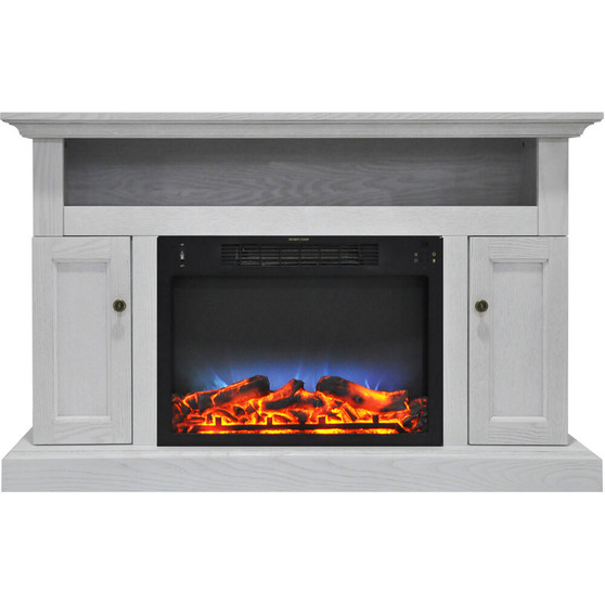 47"X30" Fireplace Mantel With Led Log Insert - White "CAMBR5021-2WHTLED"