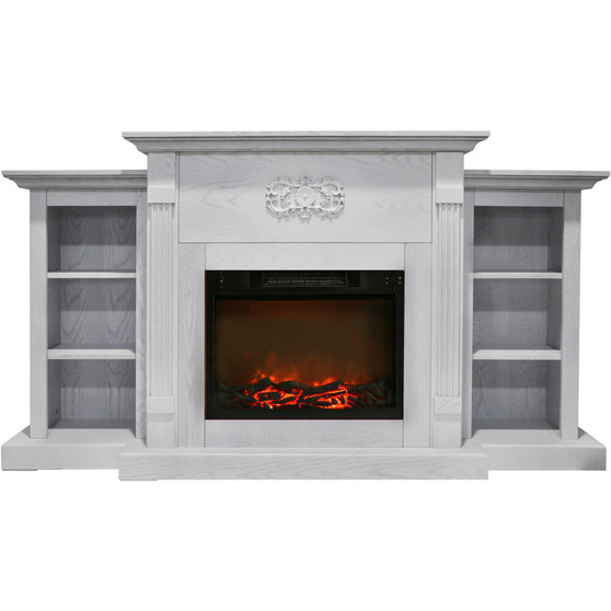 72"X33" Fireplace Mantel With Log Insert - White "CAMBR7233-1WHT"
